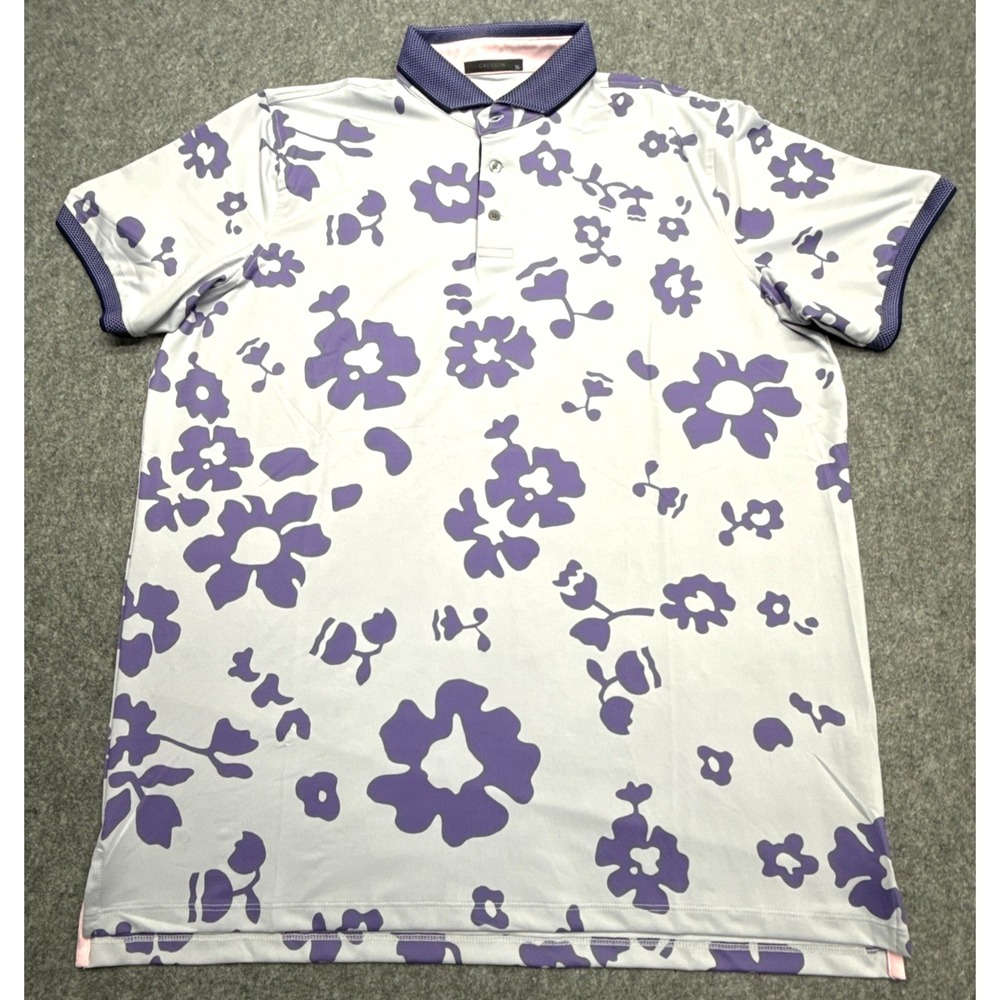 Greyson Golf Polo Mens XL Fiori Catbird  Polo Purple Floral Short Sleeve Wicking